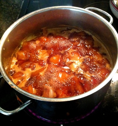Spiced Plum and Port Jam in pot cooking